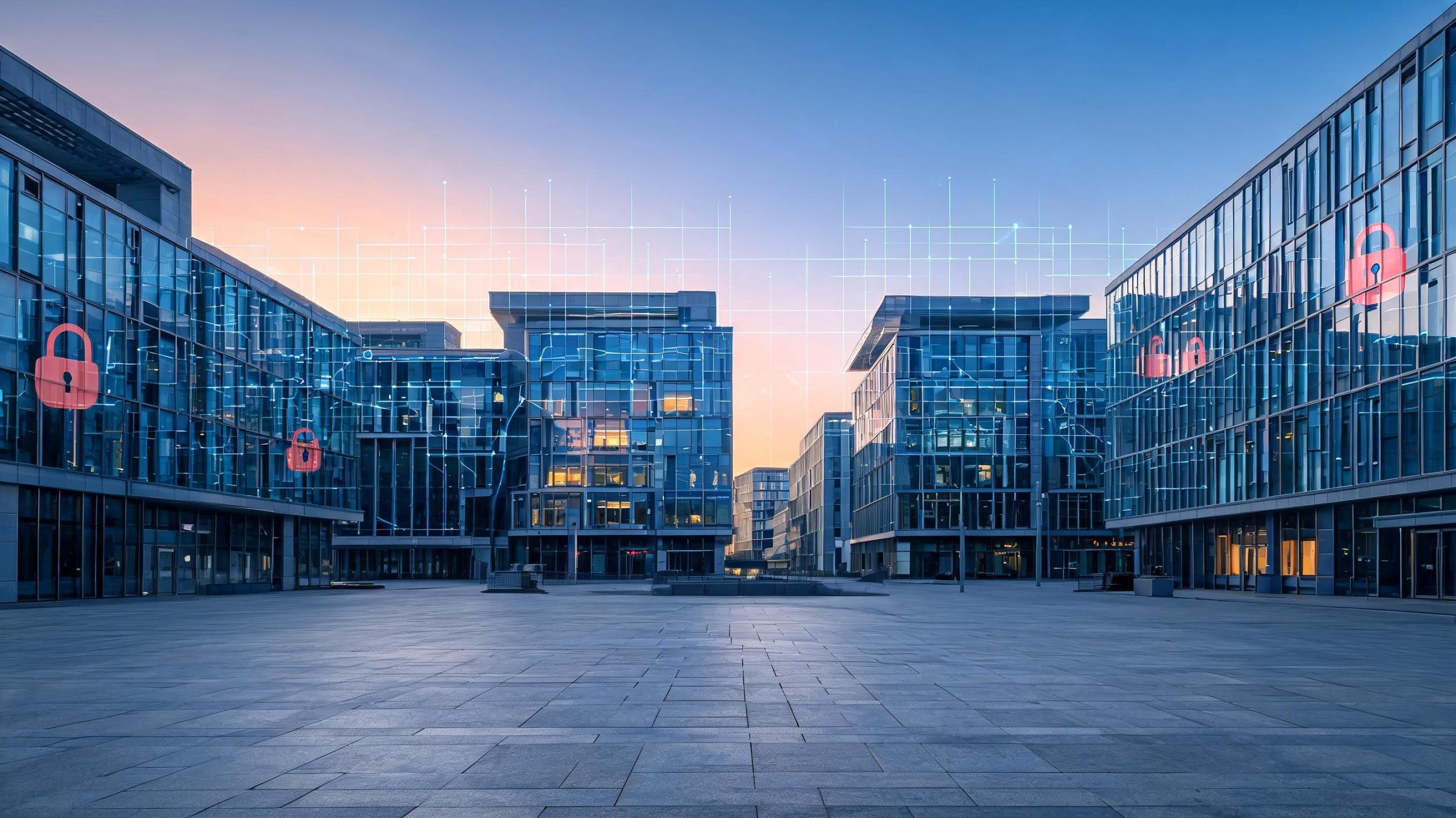 Cybersecurity News Stories May 01 image showing a modern European business district with subtle visual cues of ransomware pressure and institutional scrutiny.