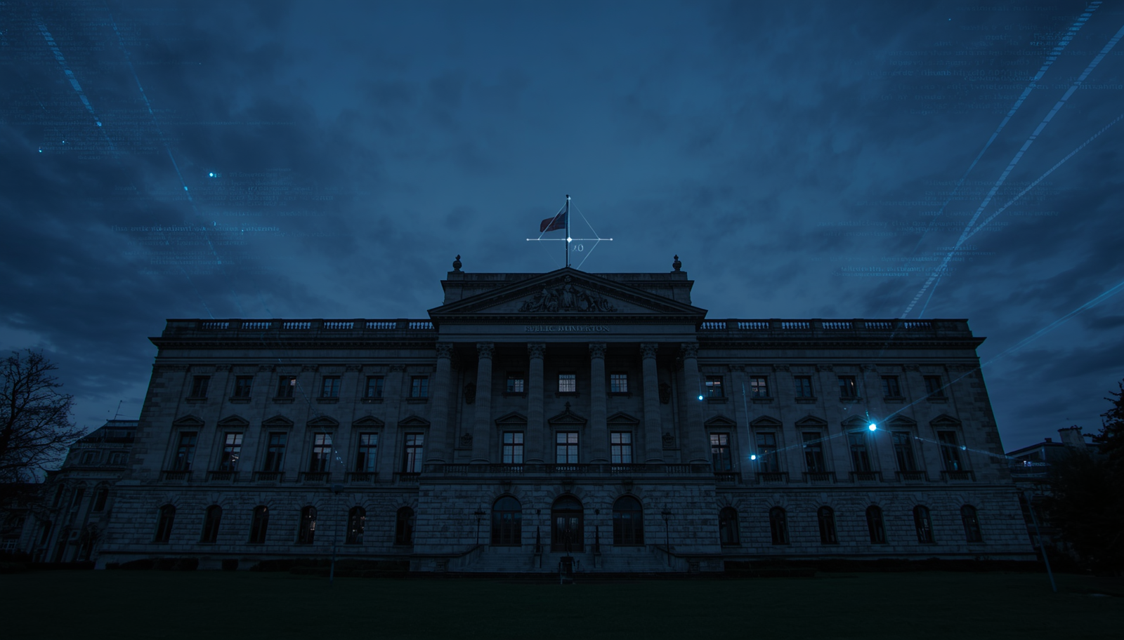 Cybersecurity News Stories May 22 image showing a realistic government ministry or public sector building with digital infrastructure and web presence visible, conveying the wide-scale public-sector exposure of the emergency vulnerability.