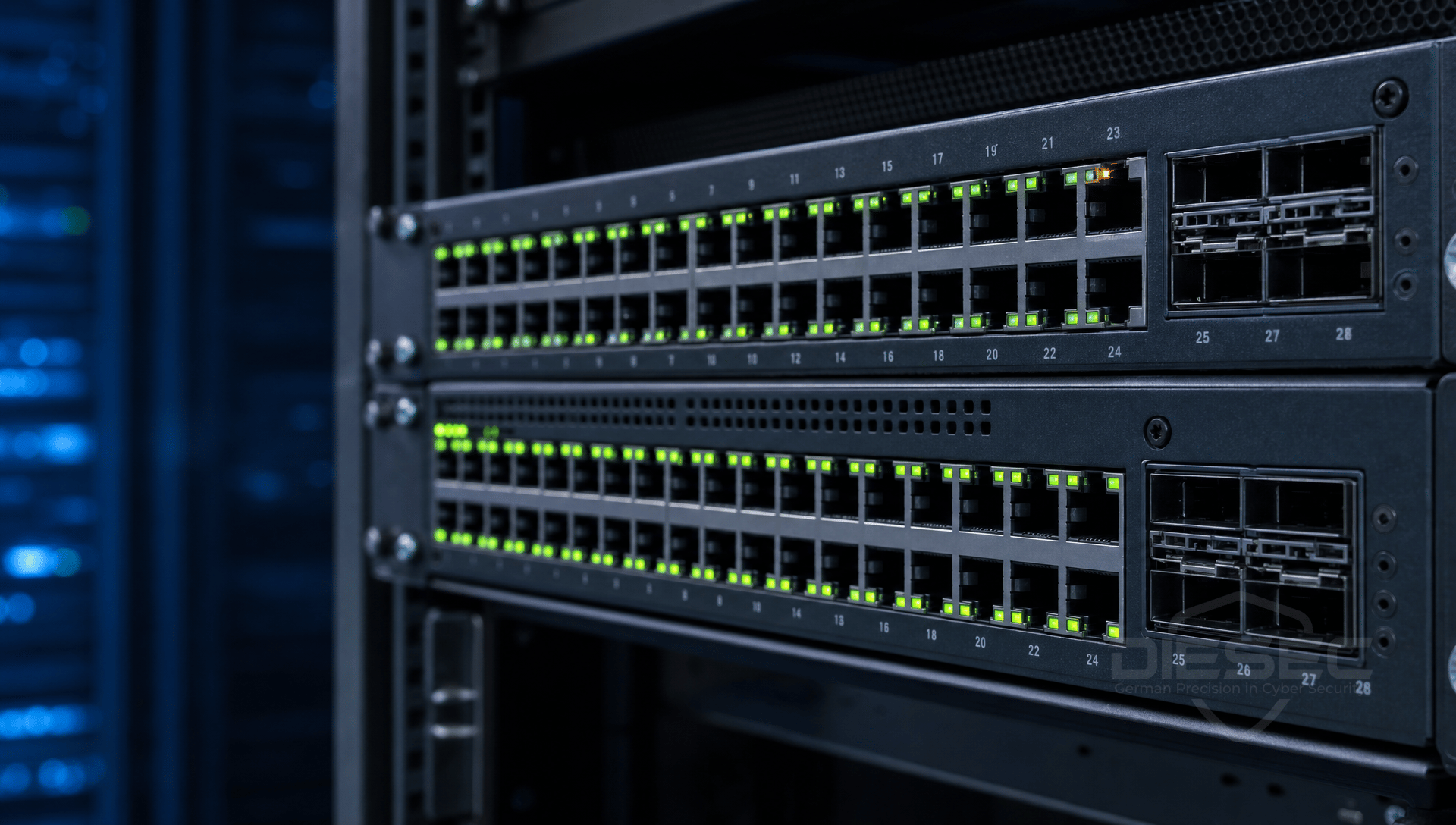 Cybersicherheit News Stories vom 19. Juni 2026 Bild zeigt Enterprise-Rechenzentrum-Switching-Infrastruktur mit Netzwerkdiagrammen und kein-Patch-Indikator auf dunklem Hintergrund