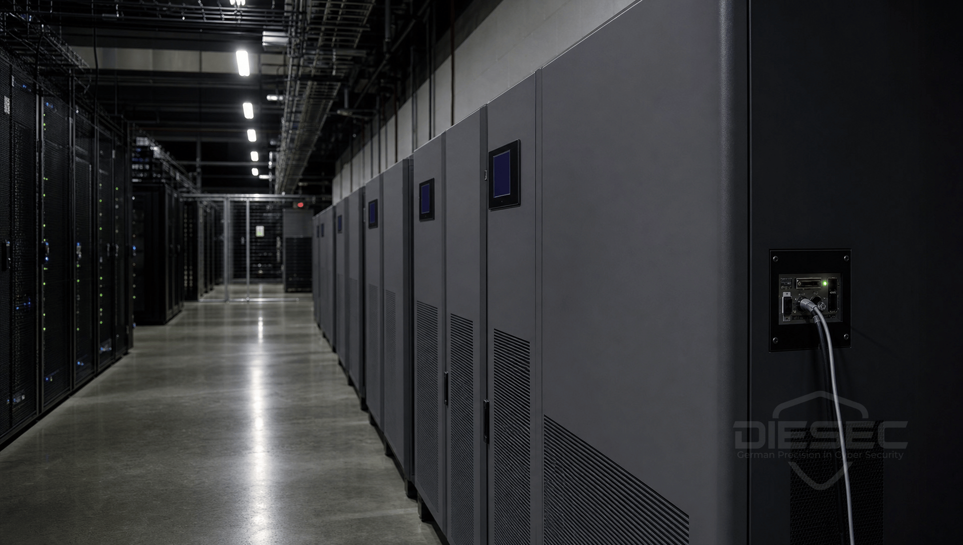 Cybersicherheit News Stories vom 19. Juni 2026 Bild zeigt einen Rechenzentrum-Serverraum mit USV-Systemen und Energiemanagement-Infrastruktur in einer dunklen industriellen Umgebung