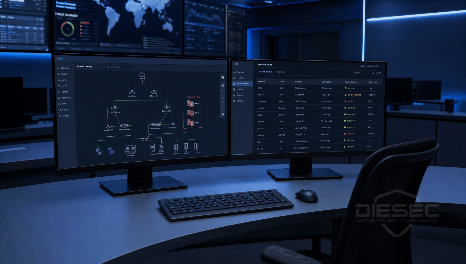 Cybersecurity News Stories June 19, 2026 image showing a security operations desk with Fortinet device monitoring dashboards and credential audit interface in dark professional environment