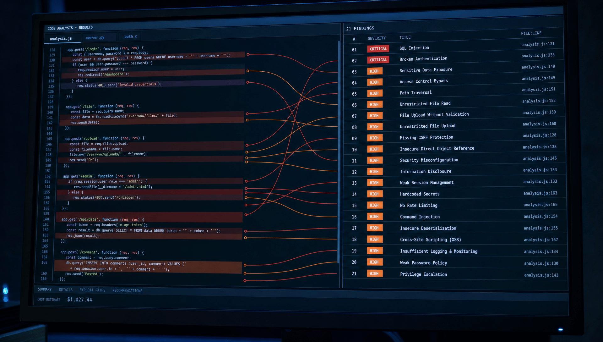 Cybersecurity News Stories June 12 2026 image showing a dark analytical interface with code analysis visualisation and multiple vulnerability findings displayed on monitors in a security research environment