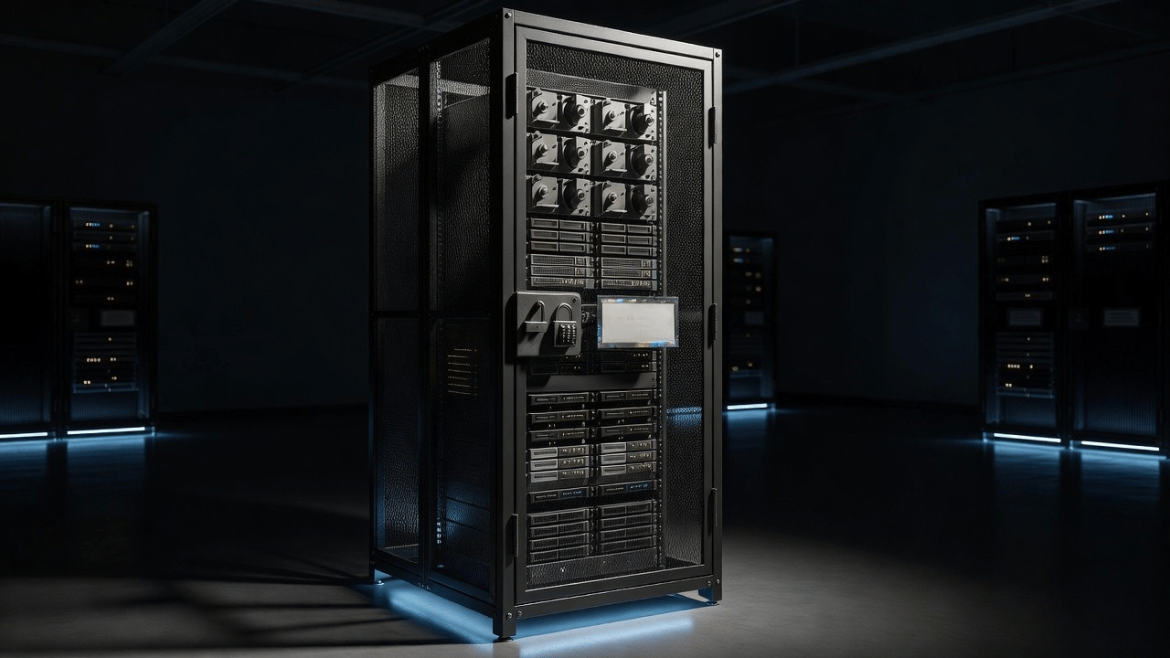 Cybersecurity News Stories June 12 2026 image showing a server room backup infrastructure with storage tape and disk arrays in a secured locked cage in a dark data centre environment