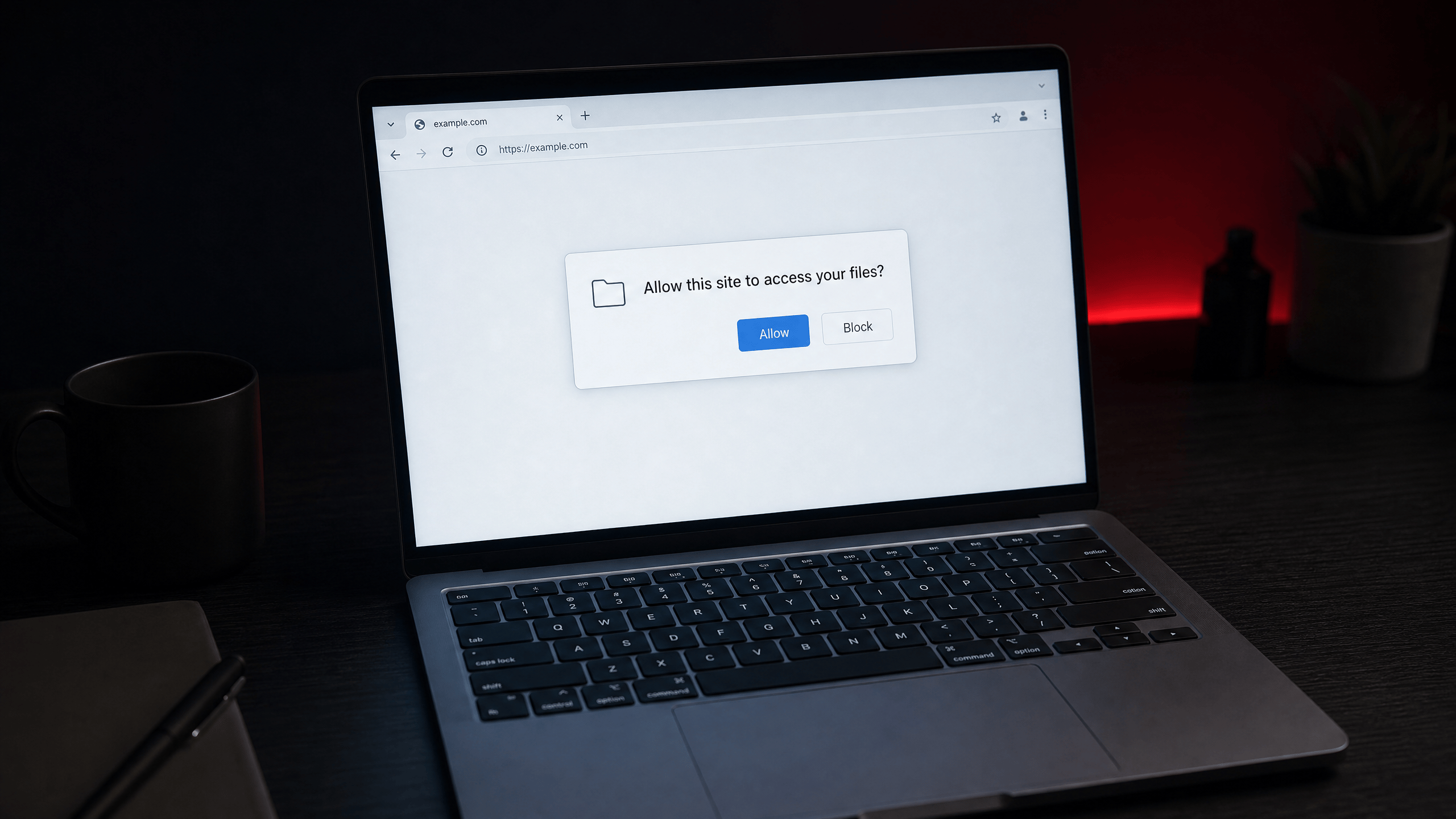 Cybersicherheit News Stories vom 03. Juli 2026 Bild zeigt einen Laptop-Bildschirm mit einem Browser-Berechtigungsdialog in einer minimalistischen dunklen Arbeitsumgebung