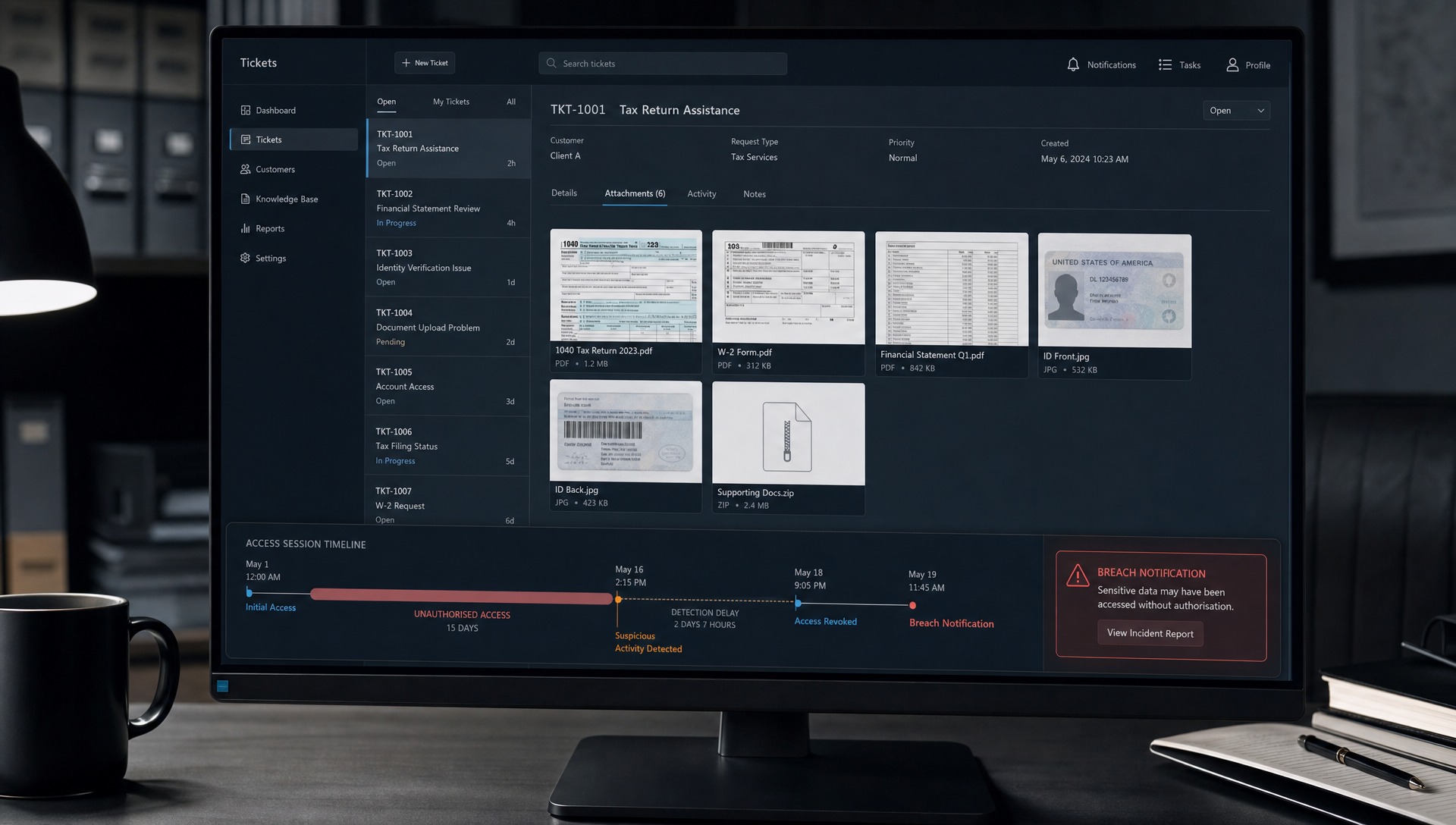 Cybersecurity News Stories July 24, 2026 image showing a third-party helpdesk system with unauthorised access indicators and sensitive document attachment breach timeline