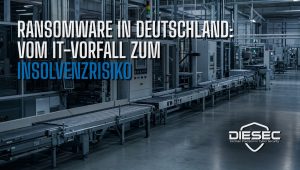 Ransomware in Deutschland — stillstehende Produktionslinie als Symbol für einen cyberangriffsbedingten Betriebsstillstand