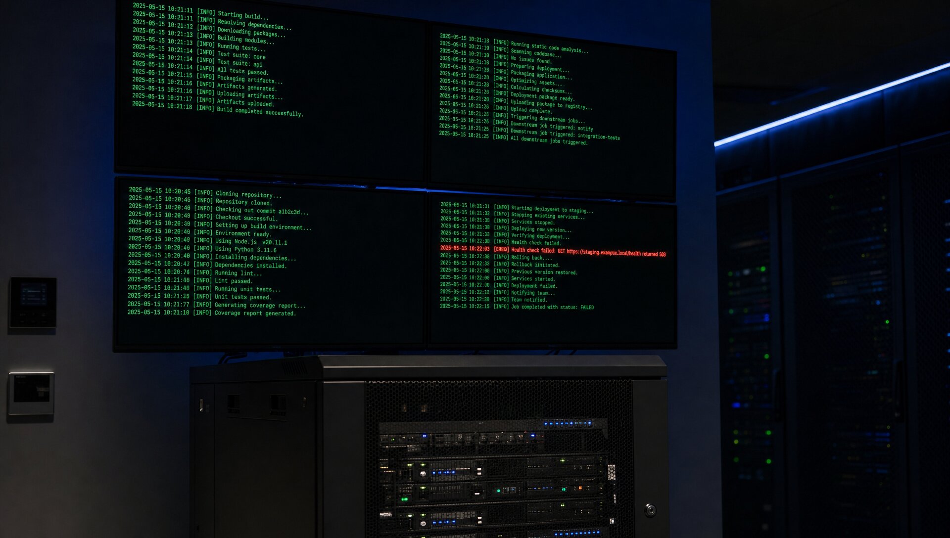 Cybersecurity News Stories July 31, 2026 image showing a CI/CD build automation server interface with unauthenticated command execution alert and deployment pipeline credential exposure indicators in a dark enterprise development operations environment