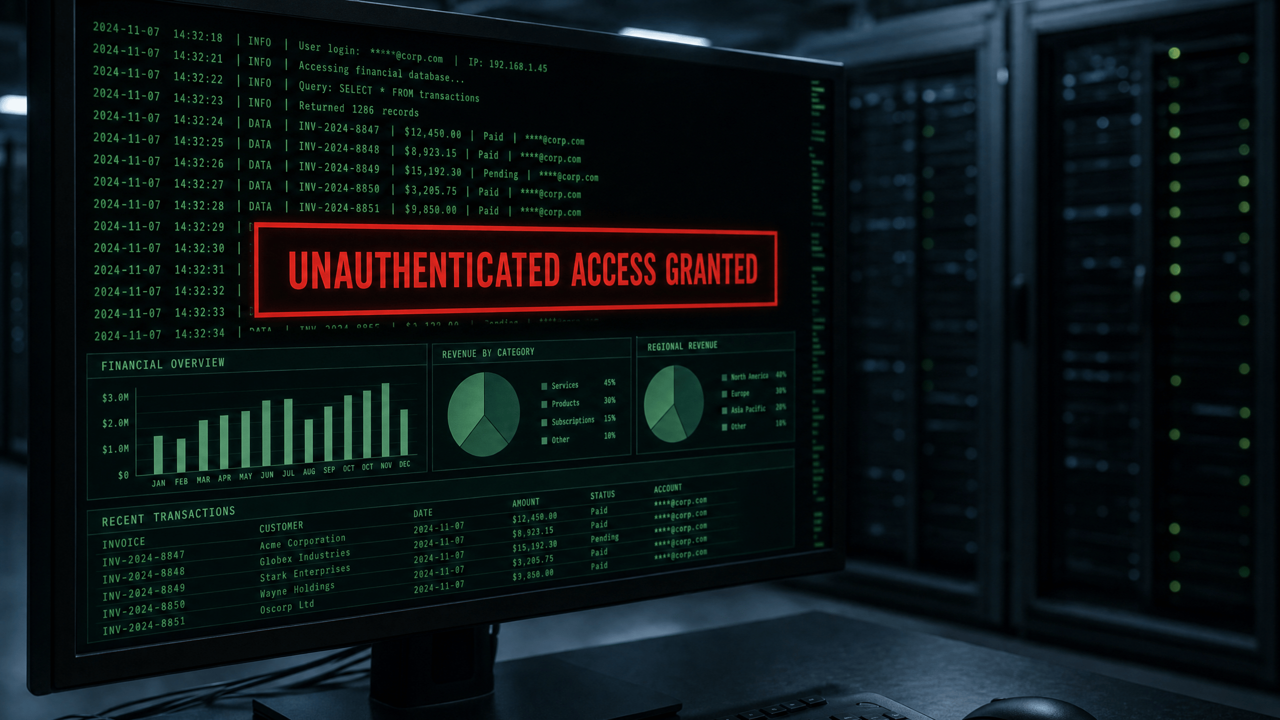 Cybersicherheit News Stories vom 10. Juli 2026 Bild zeigt ein unternehmenseigenes ERP-Finanzdashboard mit Transaktionsdatenströmen und einer unbefugten Zugriffsmeldung auf einem dunklen Enterprise-Terminal