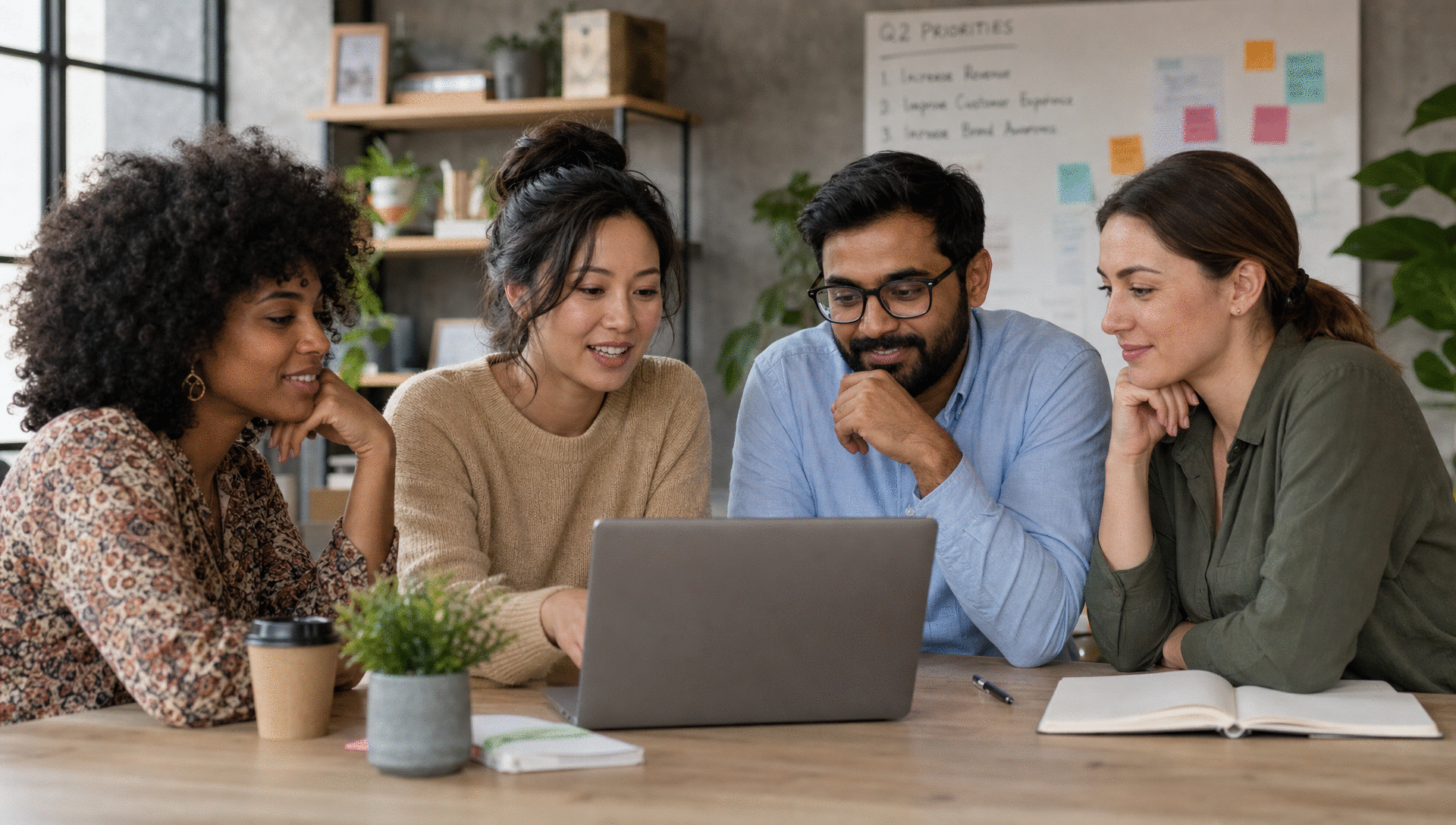 A small business team discussing how to avoid cybersecurity buyer's remorse together