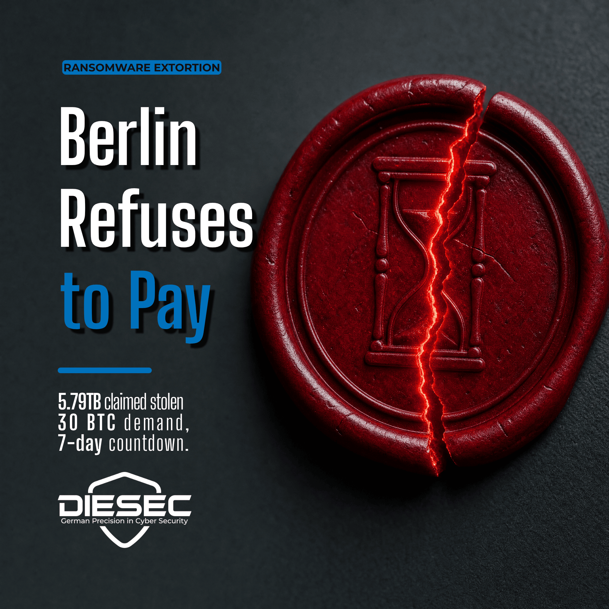 Berlin ransomware attack 2026 — Rhysida extortion of German state government network