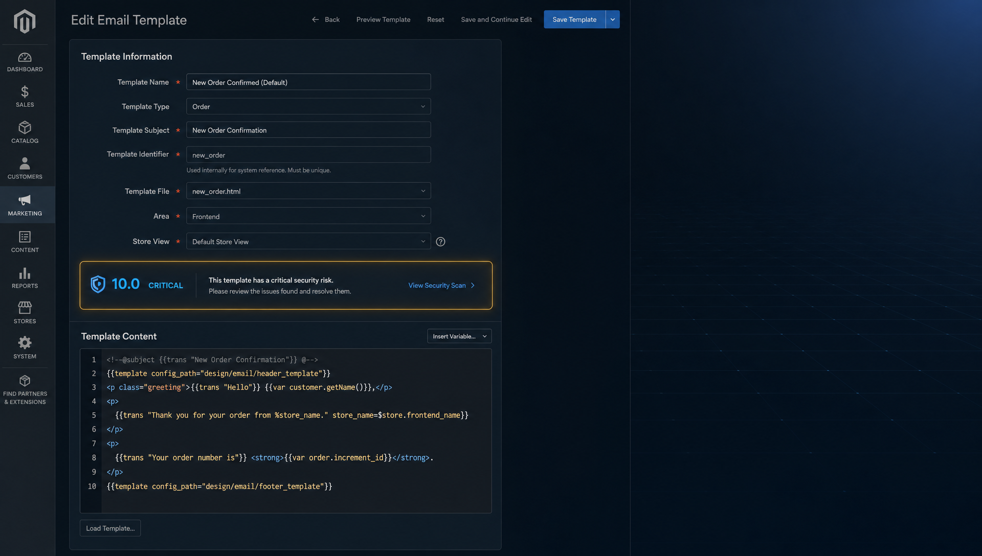 Cybersecurity News Stories September 11, 2026: Magento PHP template editor on a dark e-commerce admin backend with a critical alert badge visible