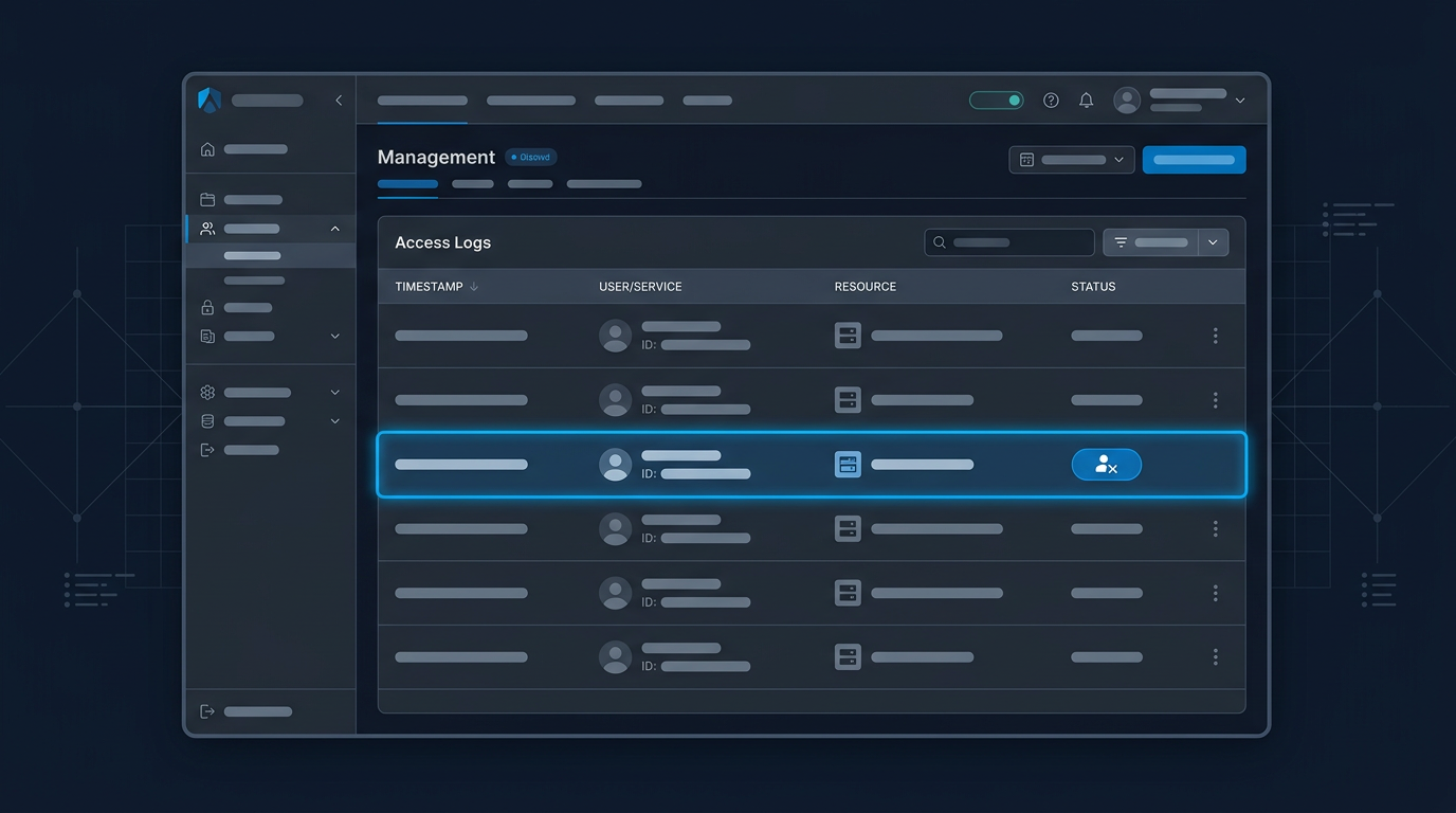 Top 5 Cybersicherheit-News Illustration eines Network-Operations-Dashboards mit einer Identitäts-Zugriffskontrolle, die einen kritischen Alarm anzeigt