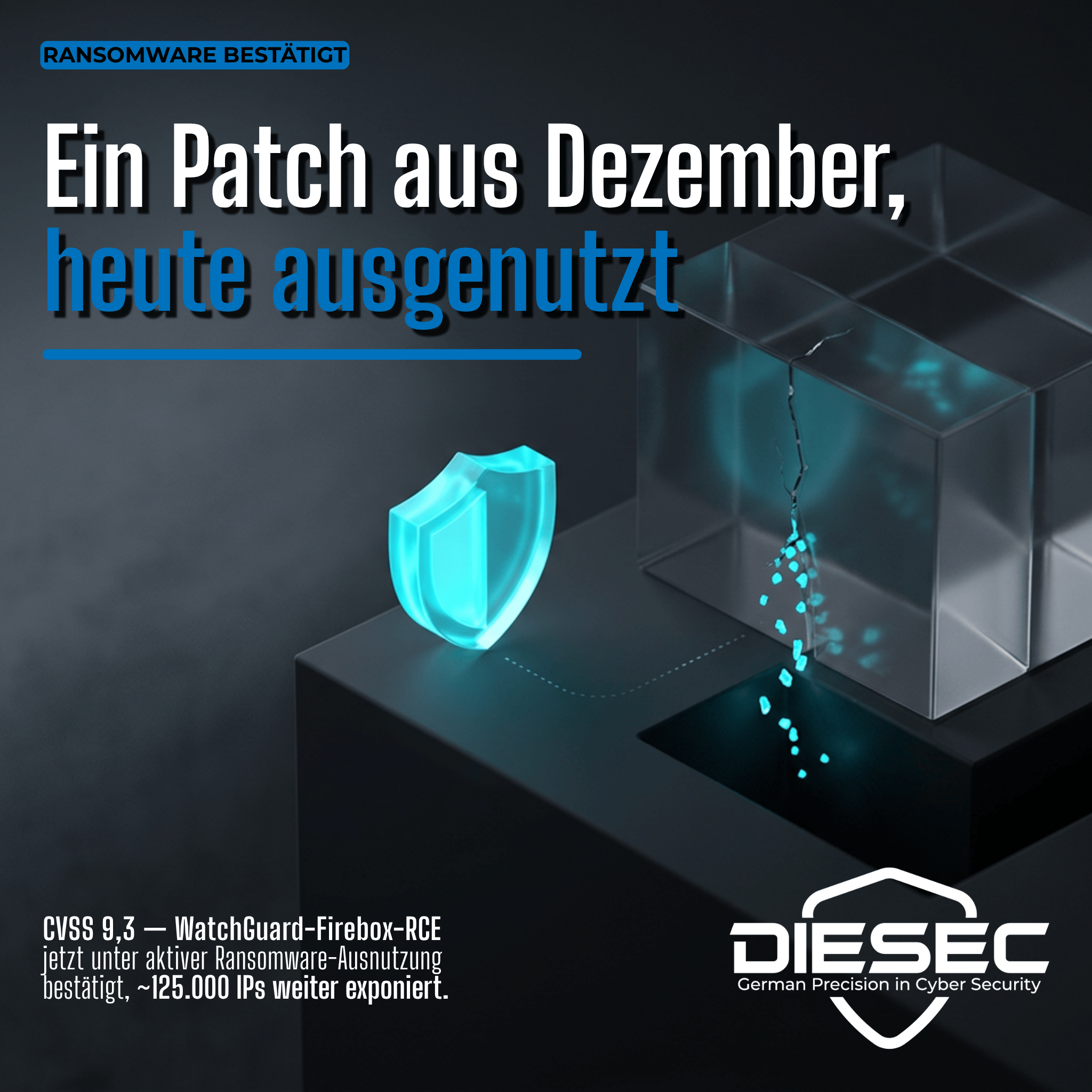 WatchGuard Firebox ransomware exploitation ist von CISA bestätigt. Ein Dezember-Patch lässt ~125.000 Geräte weiter exponiert. Jetzt patchen.