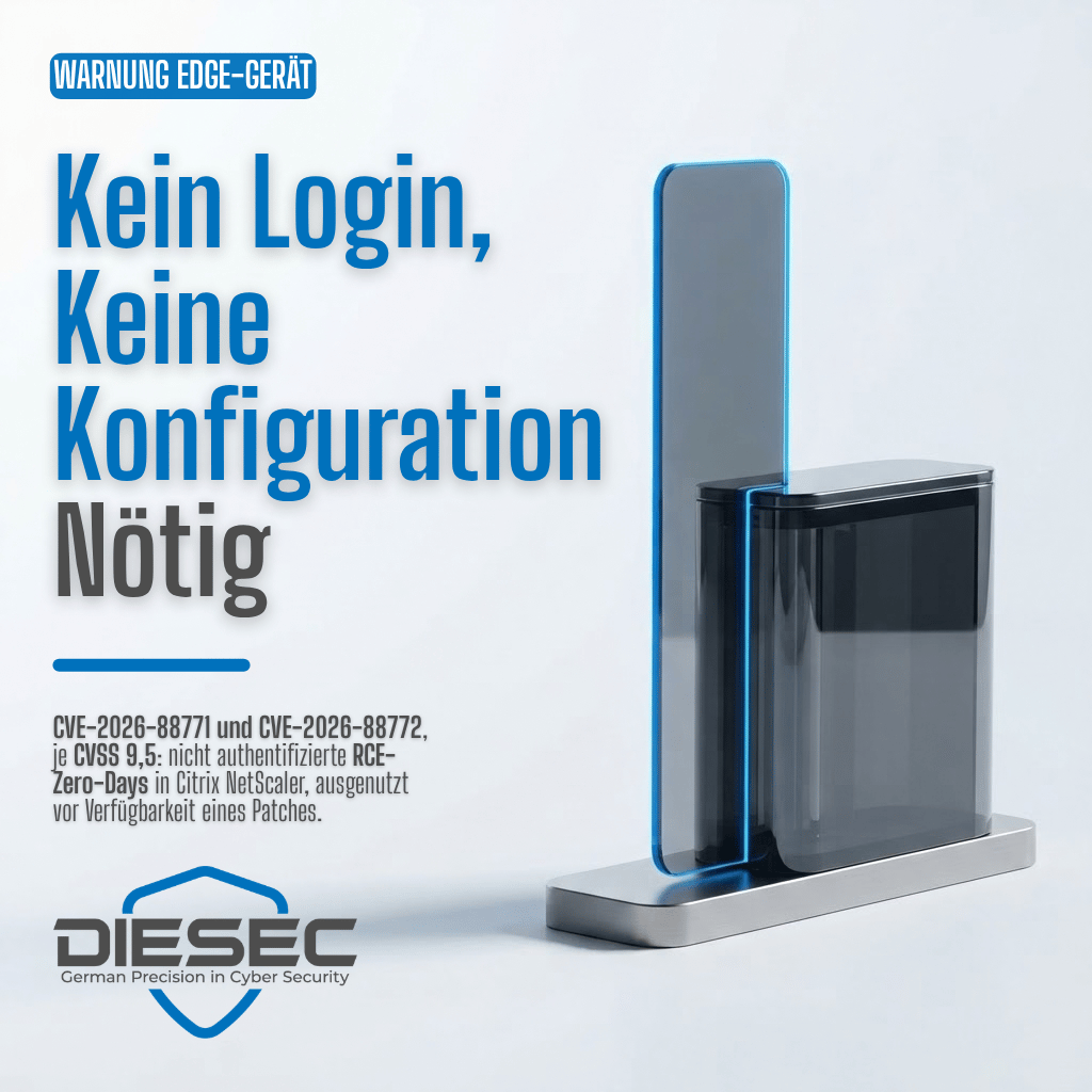 Citrix NetScaler nicht authentifizierte RCE-Schwachstelle erlaubt Befehle ohne Login. Zwei Zero-Days aktiv ausgenutzt, CISA-Frist 30. September.