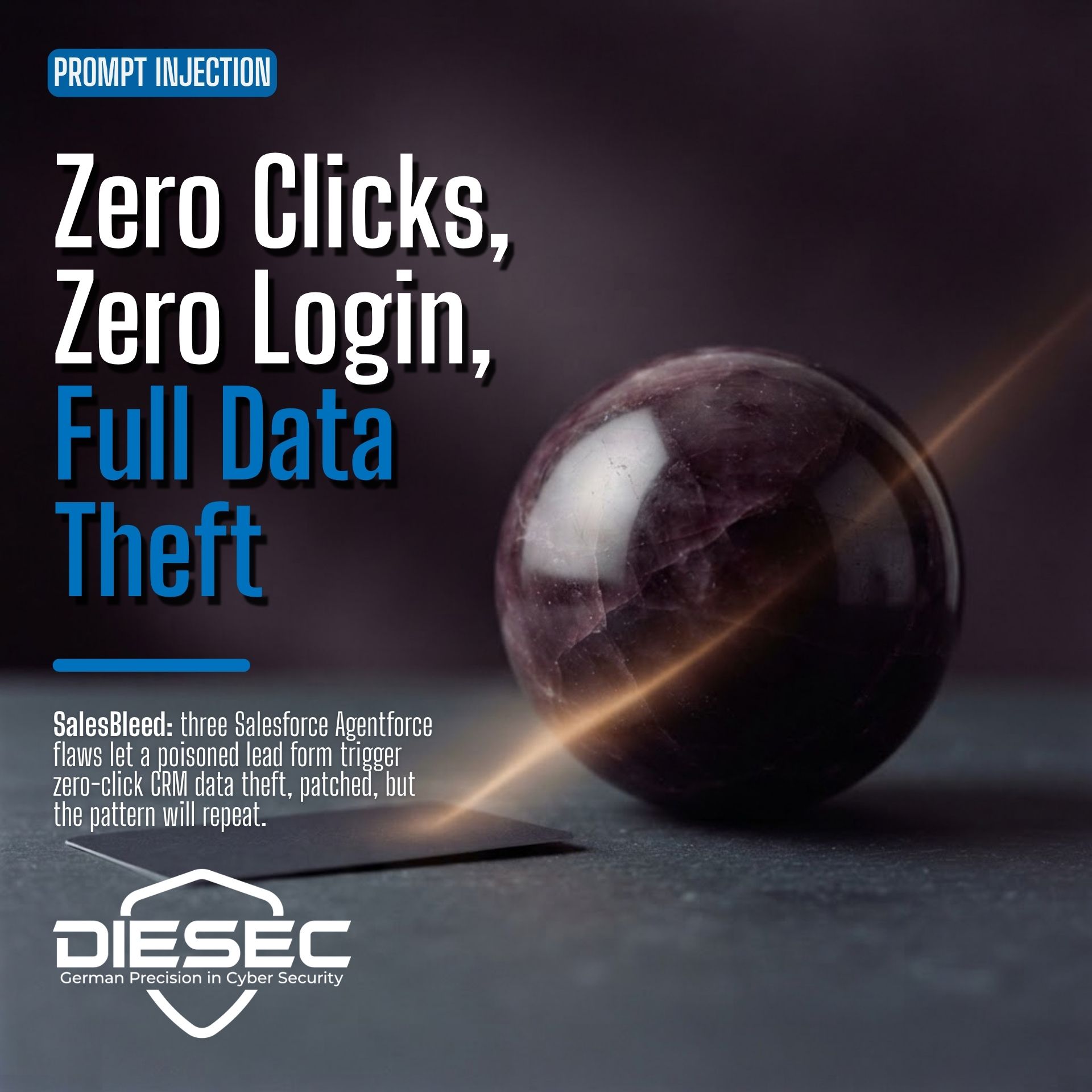 Salesforce Agentforce AI agent vulnerability let a web form hijack CRM data with zero clicks. Patched already, but the pattern will repeat elsewhere.