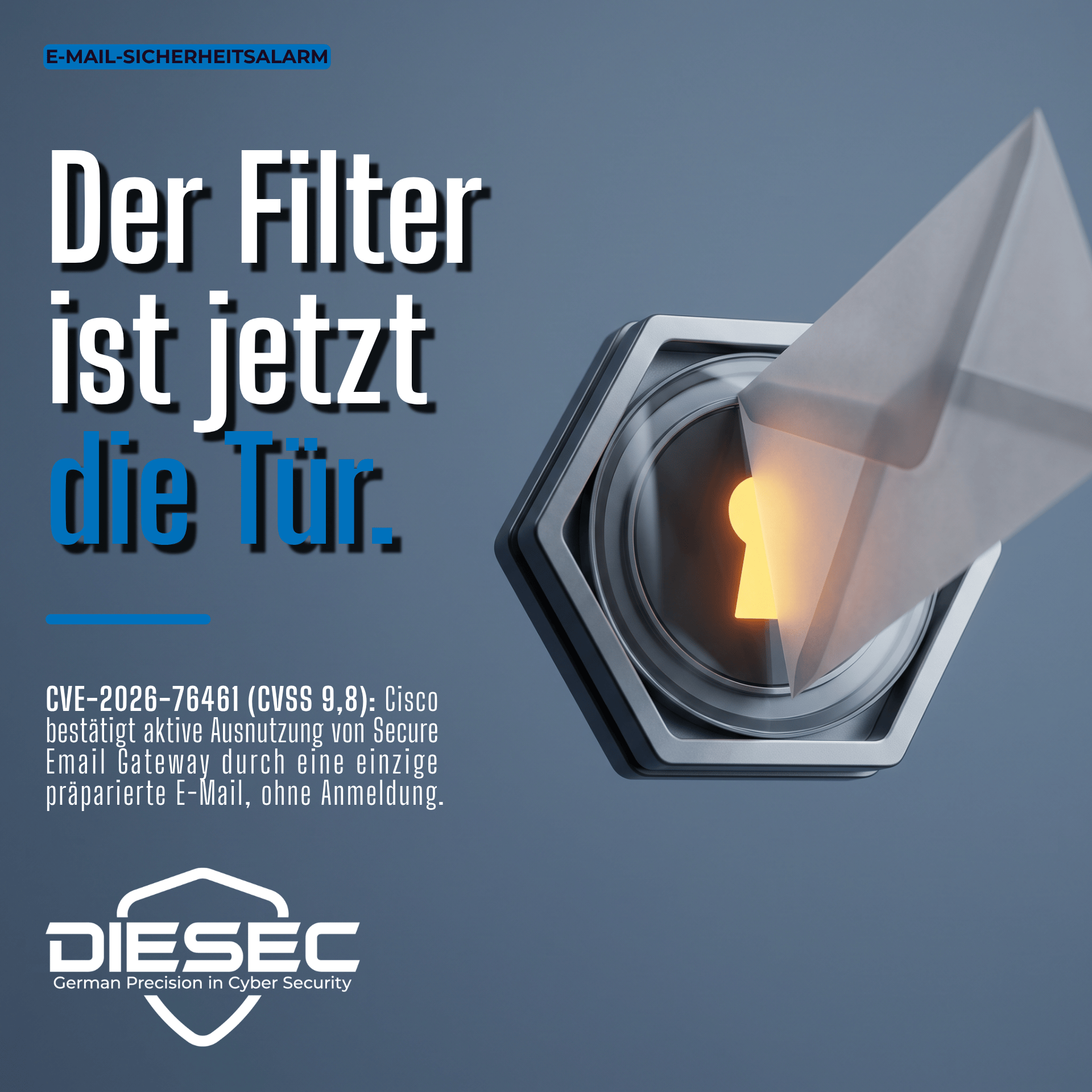Eine kritische Cisco Secure Email Gateway Vulnerability erlaubt Root-Zugriff durch eine einzige E-Mail, ohne Anmeldung. Aktiv ausgenutzt.