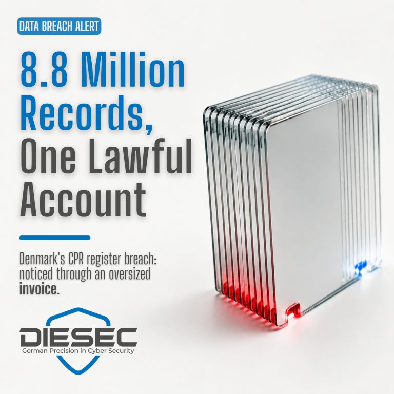 Denmark CPR data breach: 8.8 million records pulled through one company's lawful registry access. An oversized invoice exposed it after ten days.