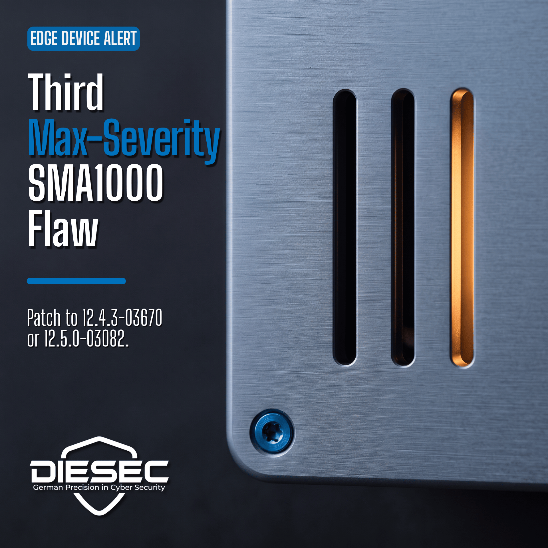 SonicWall SMA1000 SSRF vulnerability is the third max-severity flaw in three months. Attempts are reported; patch to 12.4.3-03670 or 12.5.0-03082.