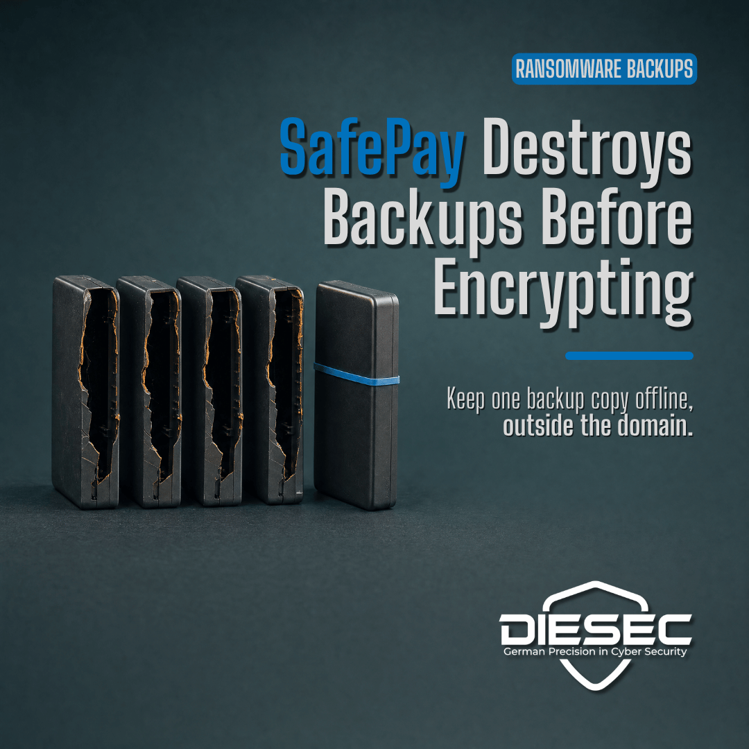 SafePay ransomware advisory AA26-293A: backups destroyed before encryption, October 2026
