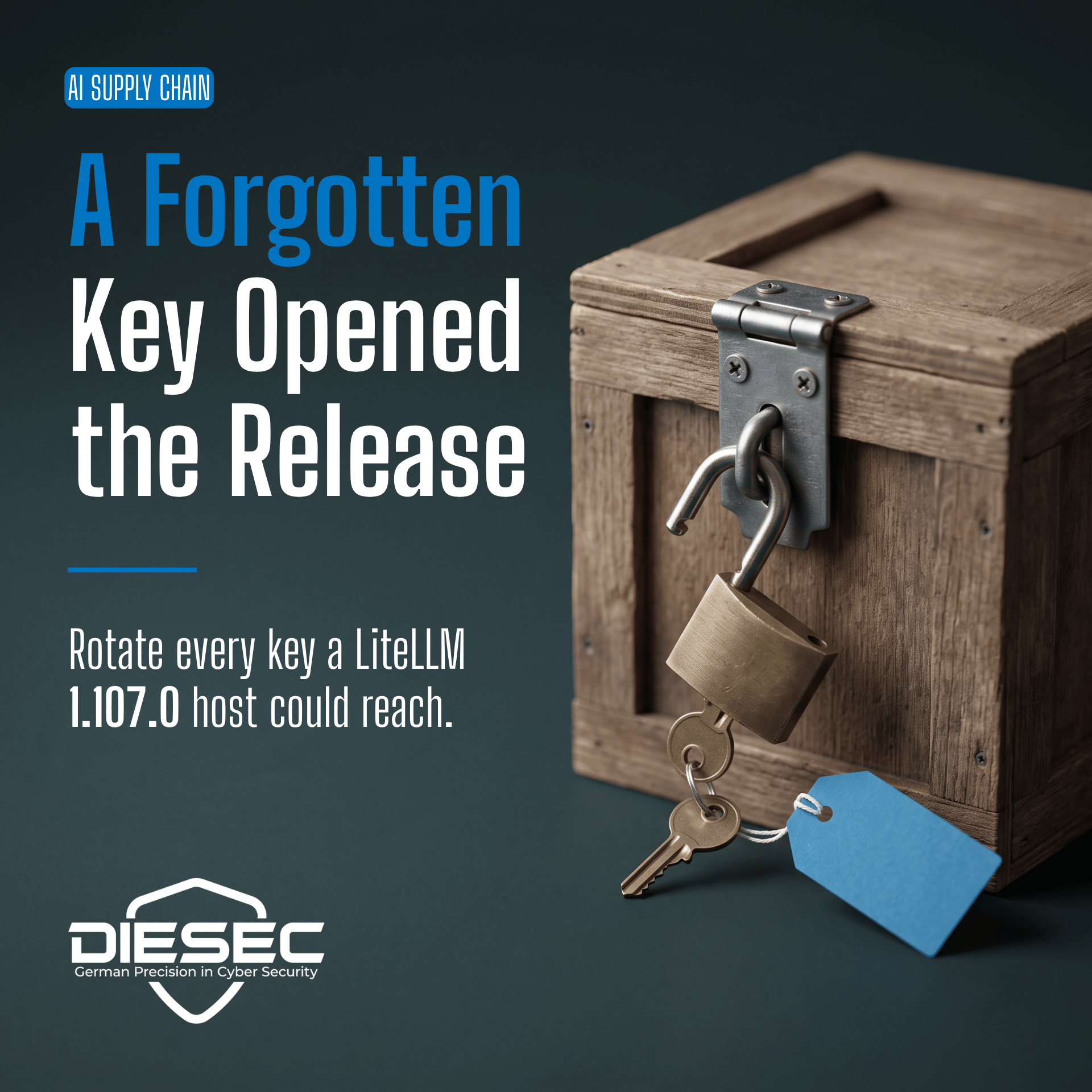 LiteLLM supply chain attack: backdoored release 1.107.0 on PyPI and Docker, October 2026