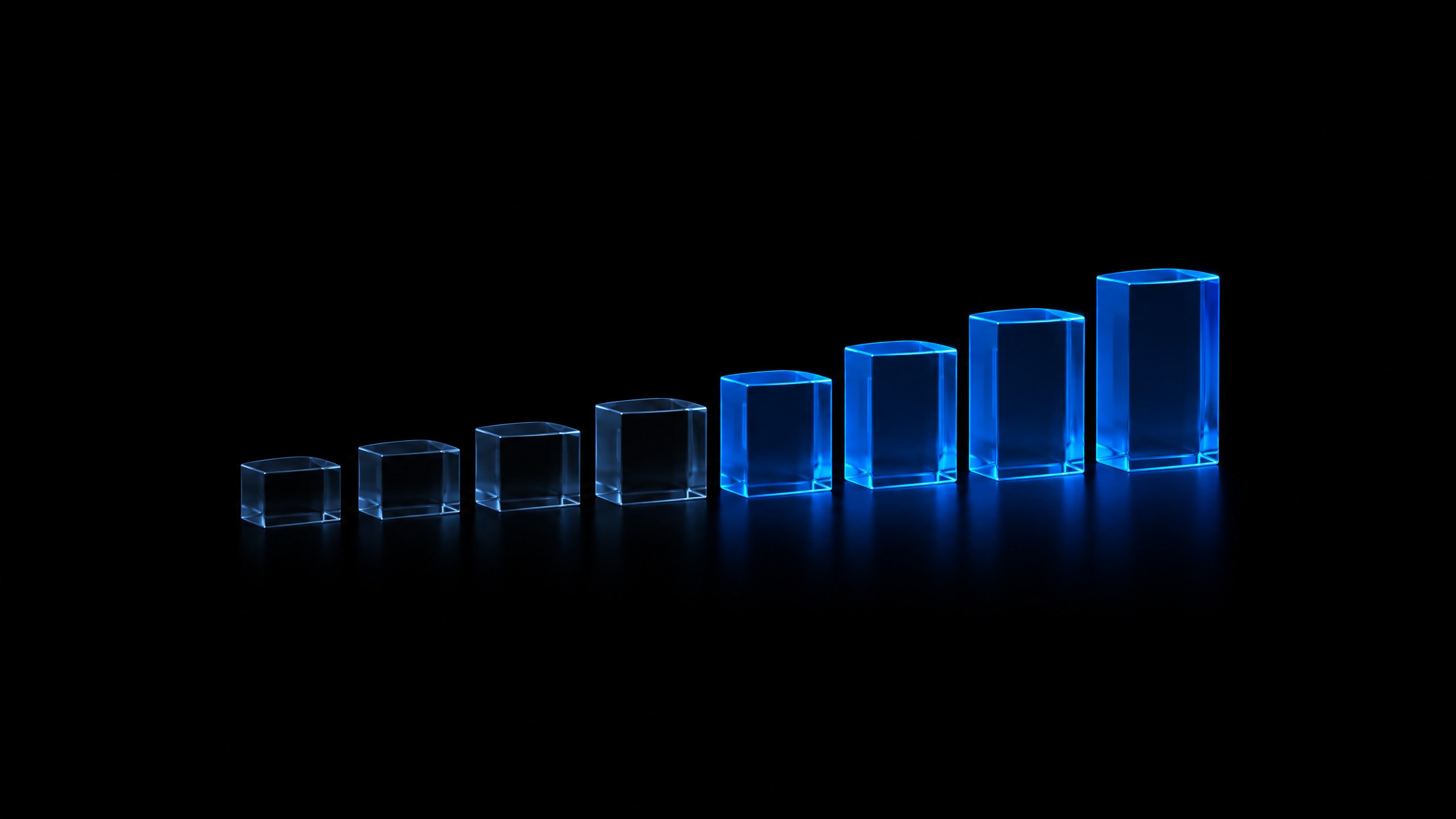 PHP2Shell vulnerability fixes: eight glass blocks in a rising staircase, the four newest lit in DIESEC blue and the four older ones dimmed