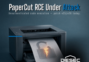 A PaperCut RCE vulnerability chain is under active exploitation on PaperCut NG and MF servers. Two flaws let attackers run code with no login. Patch now.